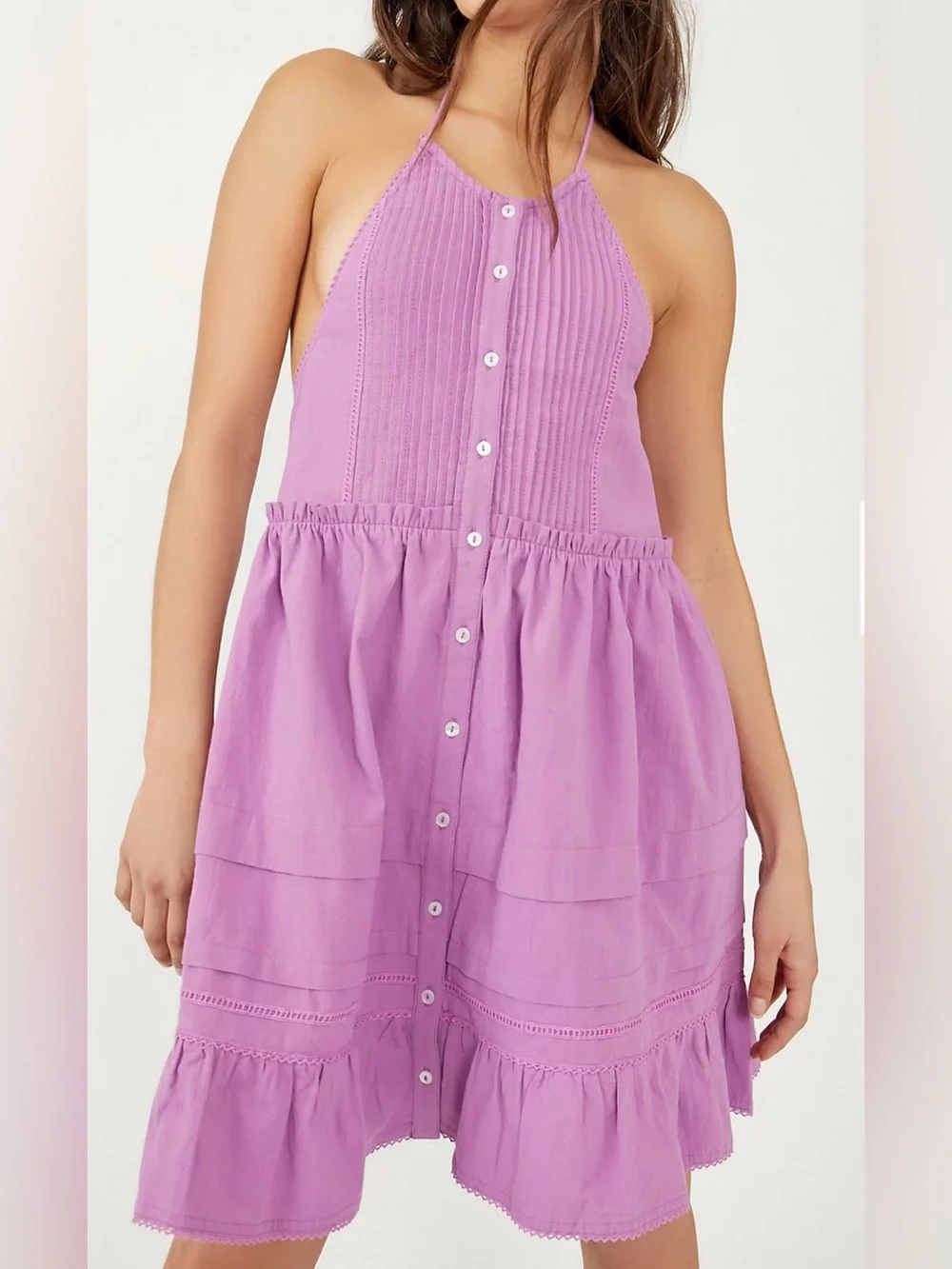 Free People Lavender Halter Tie Back Mini Dress - Size S